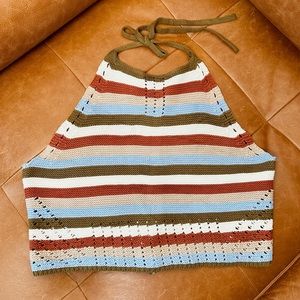 100% Cotton - striped knit halter neck top - M.